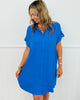 Cobalt Blue Short Sleeve Shirt Dress (Reg & Plus)