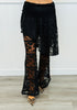 Black Lace Asymmetric Skirt Layered Over Flare Pants (Reg. & Plus)
