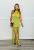 Green Halter Neck Twist Fringe Maxi Dress (Reg.)
