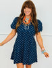 Navy Puff Polka Dot Mini Dress (Reg & Plus)