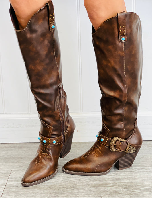 Distressed Brown Western Jewel Boots
