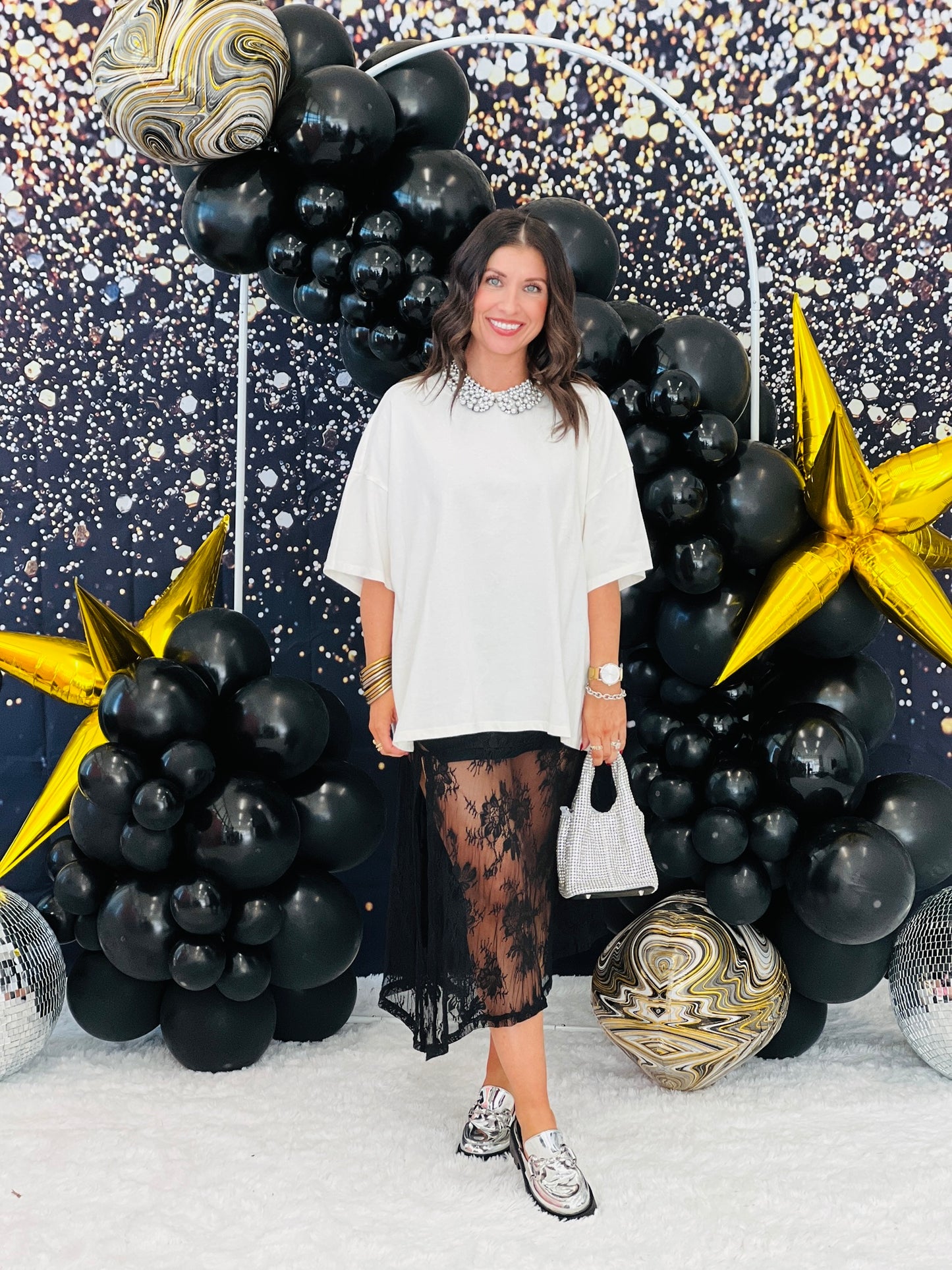 Black Floral Lace Overlay Midi Skirt (Reg.)