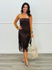 Dark Brown Studded Suede Fringe Mini Dress (Reg.)