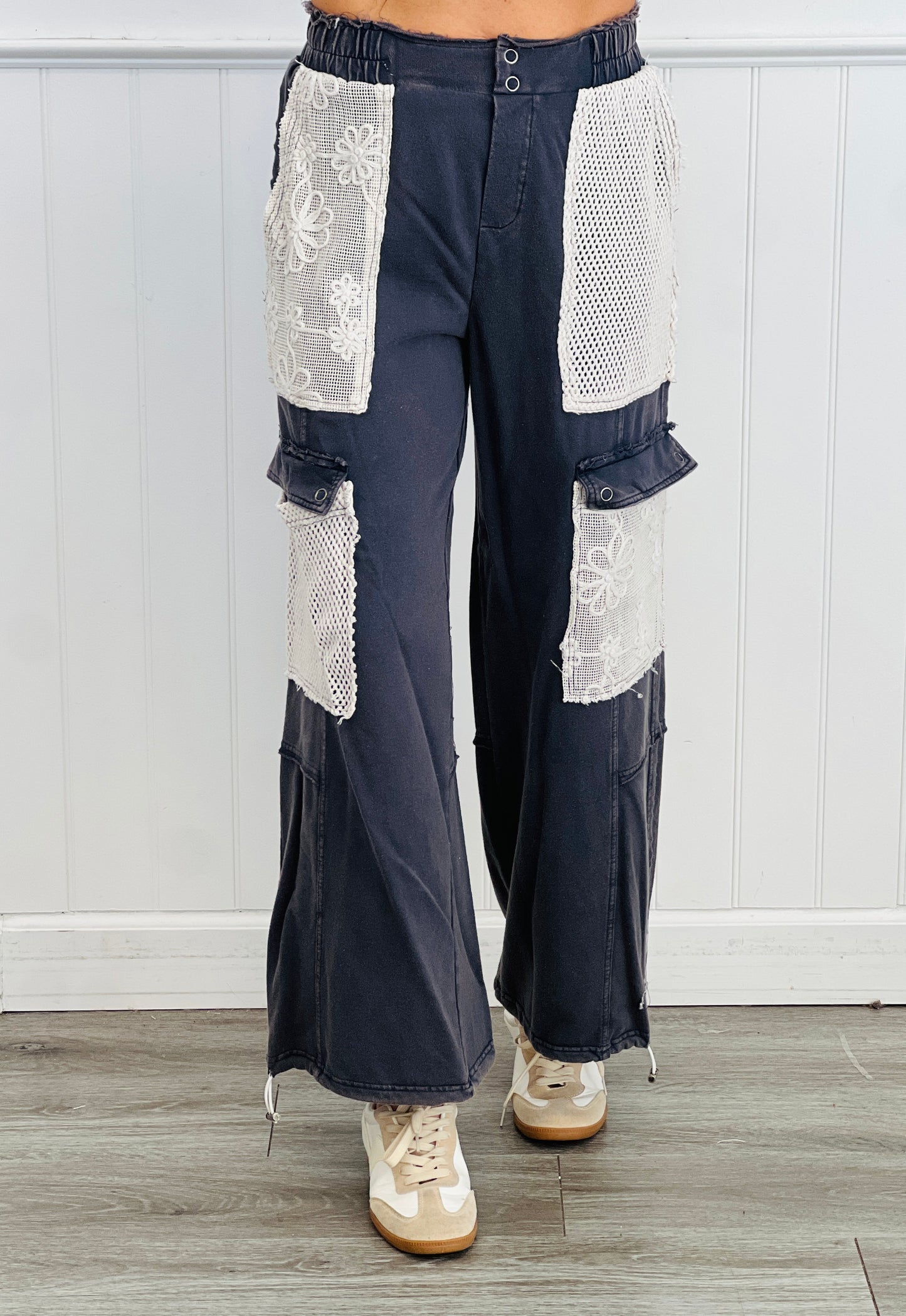 Navy Lace Patchwork Pants (Reg. and Plus)