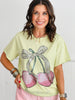 Green Bedazzle Bow Cherries Graphic Tee (Reg. and Plus)