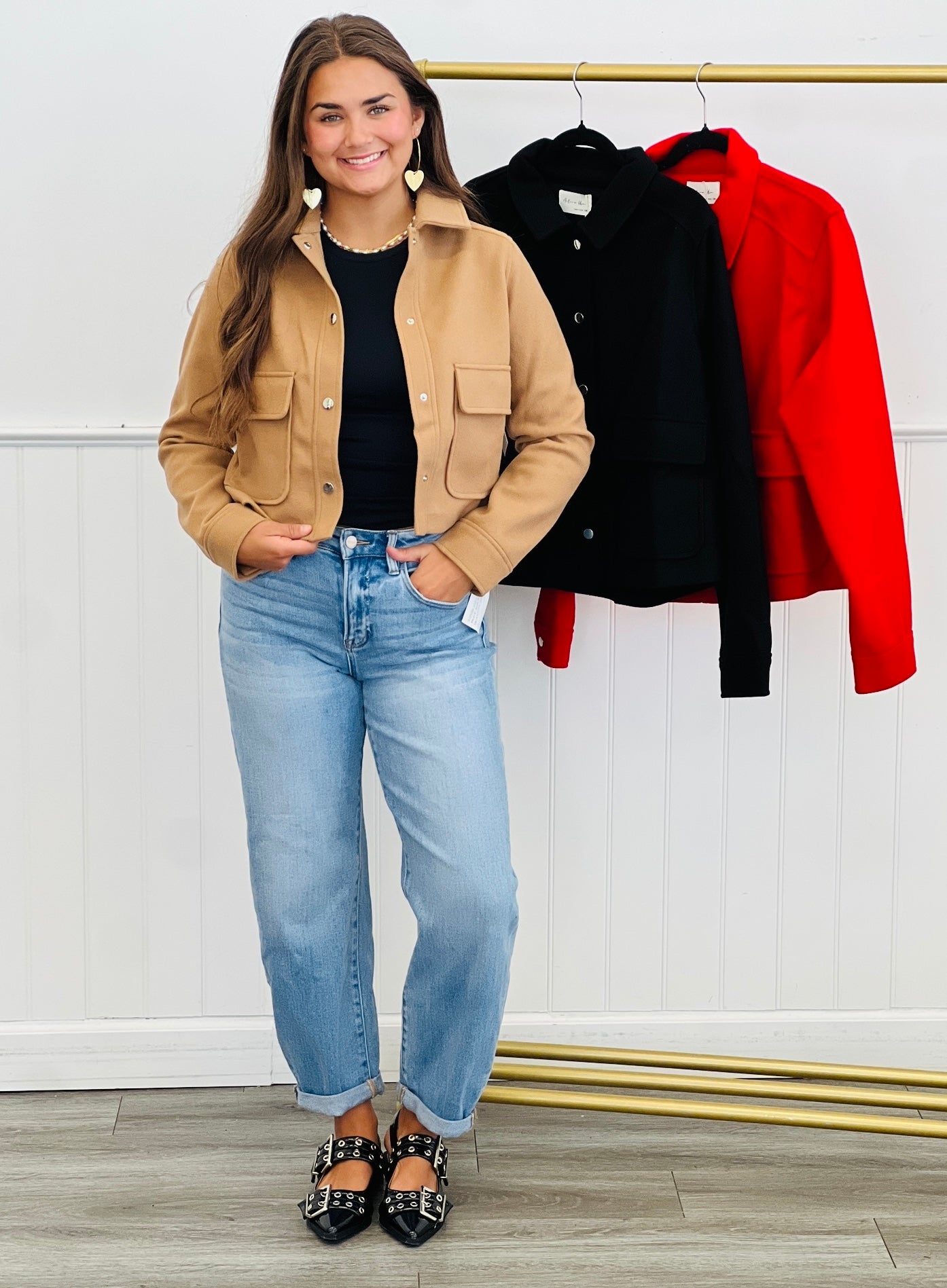 Essential Felt Snap Up Jacket (Reg & Plus)-3 Colors