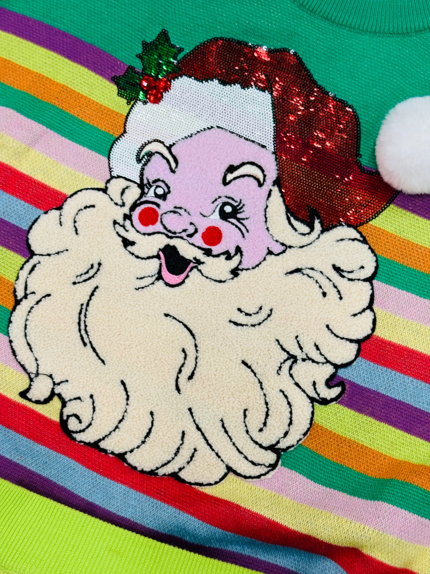 Queen Of Sparkles Green Rainbow Striped Santa Claus Sweater (Reg. & Plus)