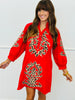Tomato Red Baroque Leopard Applique Mini Dress (Reg.)