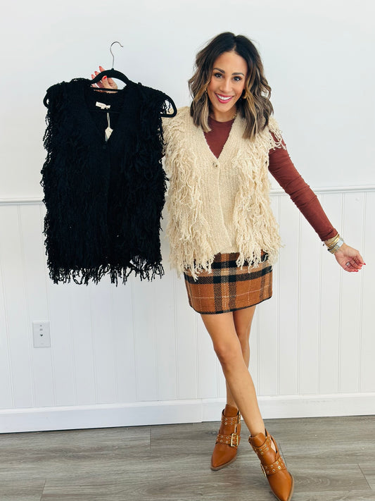 Boho Knitted Fringed Sweater Vest (Reg)-2 Colors