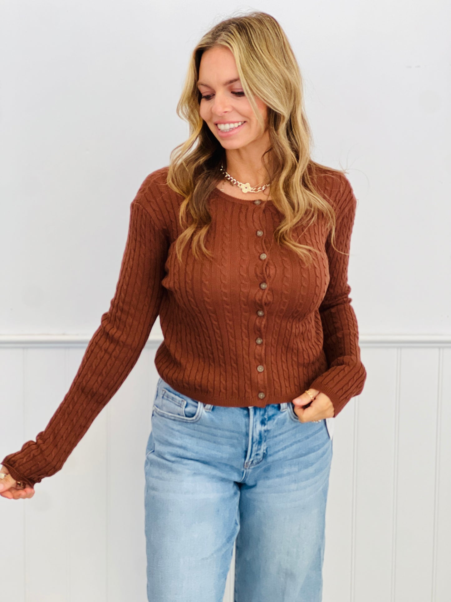 Contemporary Cable Sweater Cardigan (Reg.)- 4 Colors