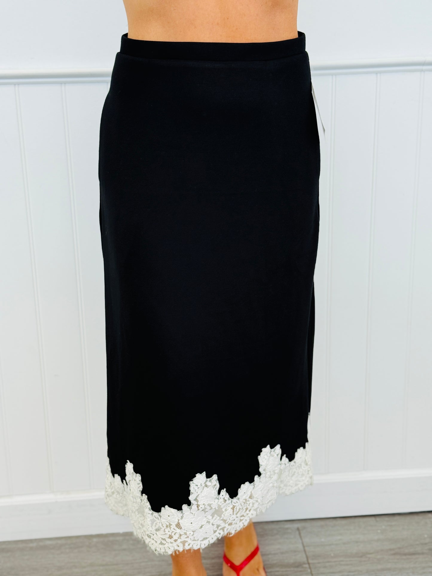 Scallop Lace Trim Midi Skirt (Reg.)-4 Colors