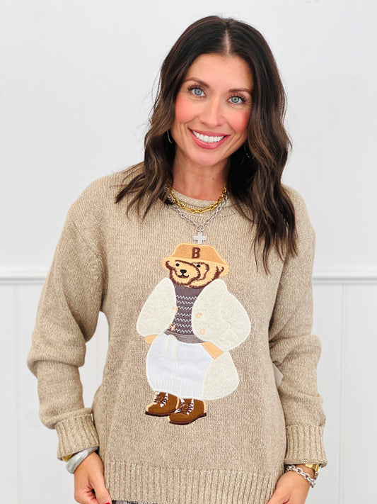 Taupe Standing Teddy Bear Sweater Top (Reg.)