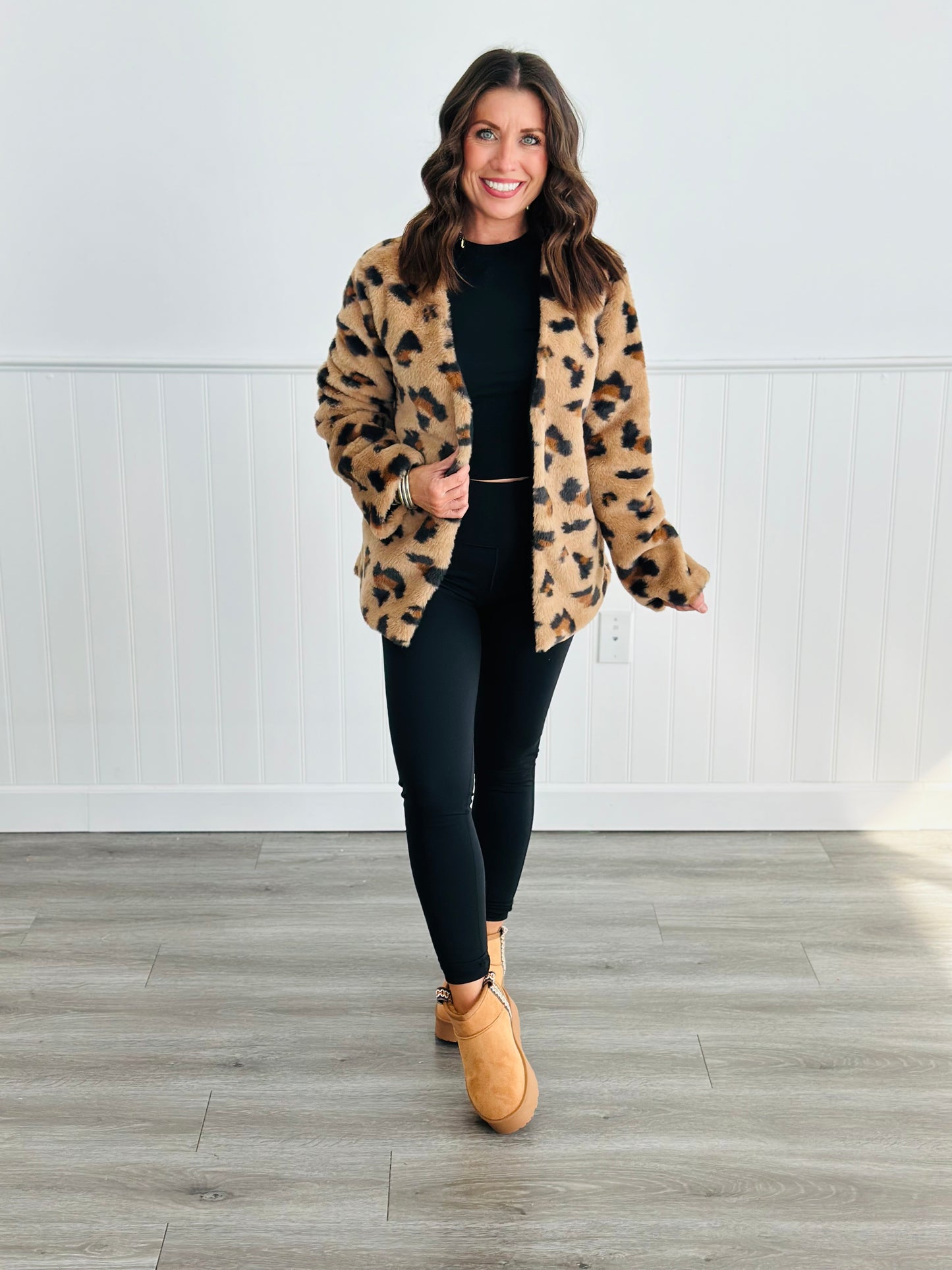 Brown Leopard Faux Fur Jacket (Reg)