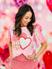 Pink Multi Heart Patches Sequin Sleeves Top (Reg. and Plus)