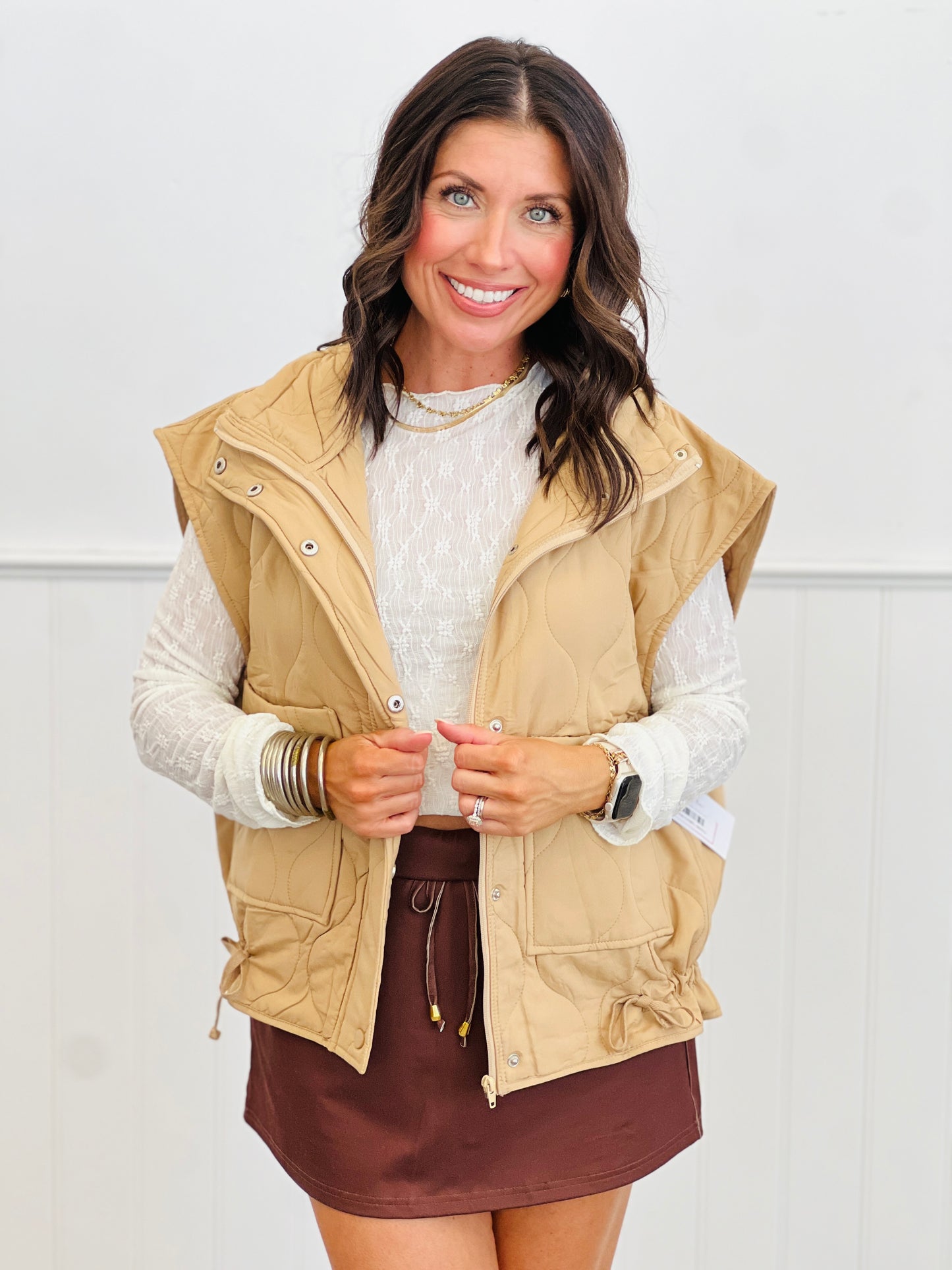 Quilted Zip & Snap Padded Vest (Reg.)-2 Colors