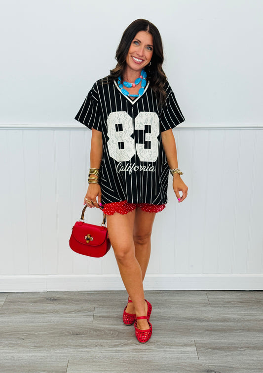 Black Striped 83 Lace Jersey Top (Reg.)