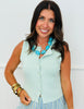 Mint Sleeveless Button Down Sweater Top (Reg.)