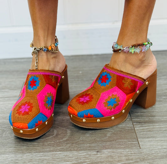 Pink Multi Boho Bloom Clogs