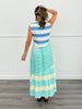 Sky Blue Multi Coloblock Striped Maxi Dress (Reg. and Plus)