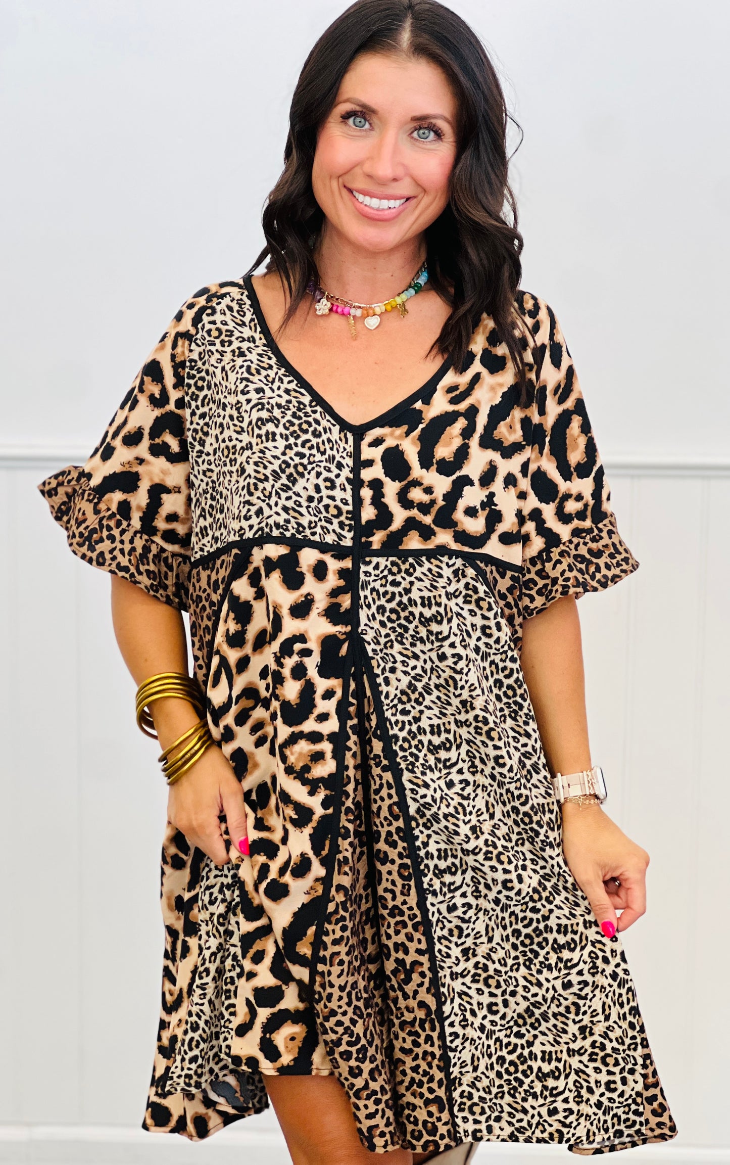 Leopard Mixed Print Mini Dress (Reg.)