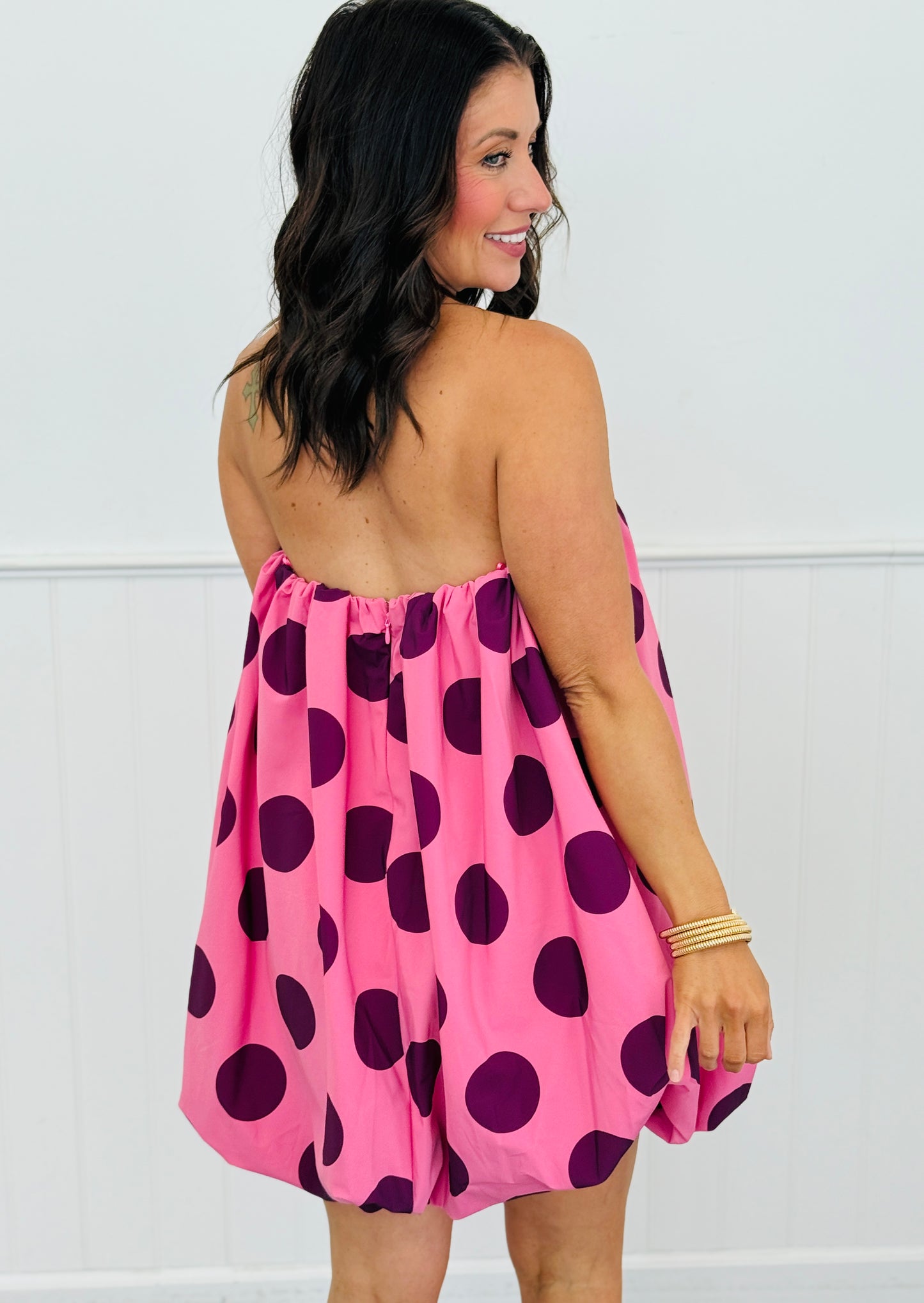 Pink Retro Chic Polka Dot Mini Dress (Reg.)