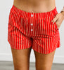 Red Striped Elastic Waist Shorts (Reg.)
