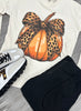 Pumpkin Cheetah Rhinestone Bow Long Sleeve Top (Reg. & Plus)