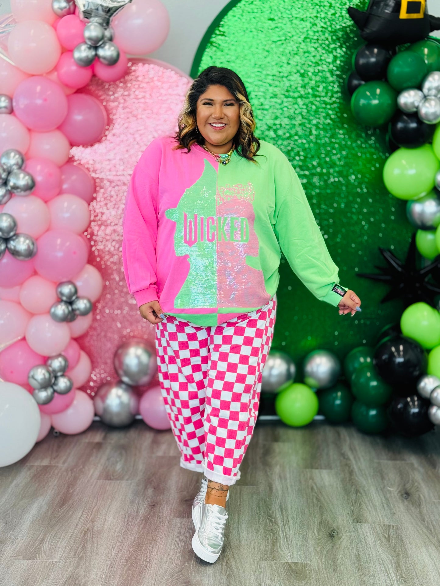 Queen Of Sparkles Licensed Green & Pink Character Profile 'Wicked' Sweatshirt (Reg. and Plus)