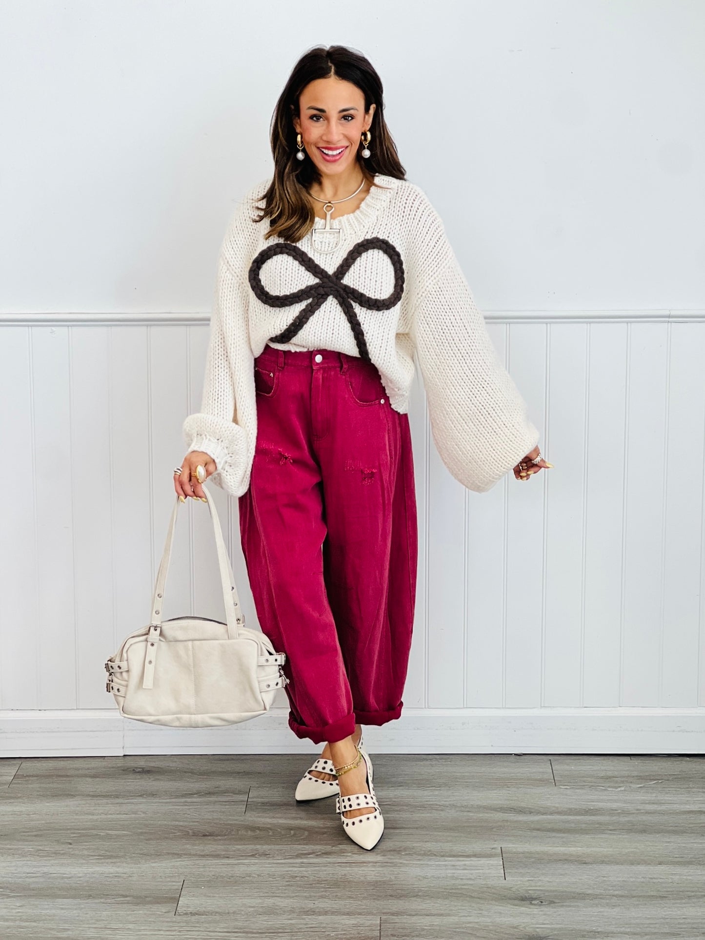 Braided Bow Tied Ribbon Sweater Top (Reg.)-2 Colors