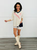 Ivory Pinstriped Game Day Lace Sleeves Top (Reg.)