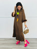 Brown Satin Fur Trim Midi Dress (Reg.)