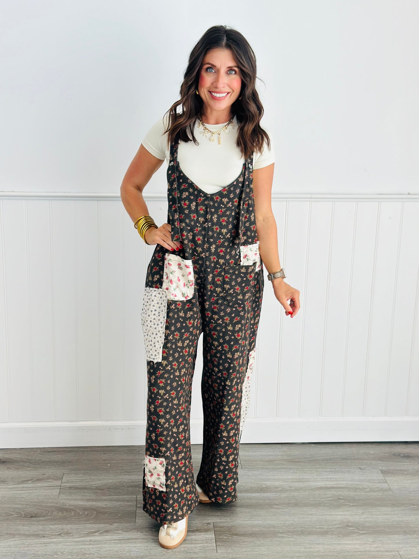 POL Charcoal Multi All Over Floral Overalls (Reg)