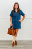 Stretch Denim Pocket Mini Dress (Reg & Plus)