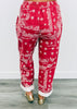 Red Bandana Print Drawstring Barrel Pants (Reg.)