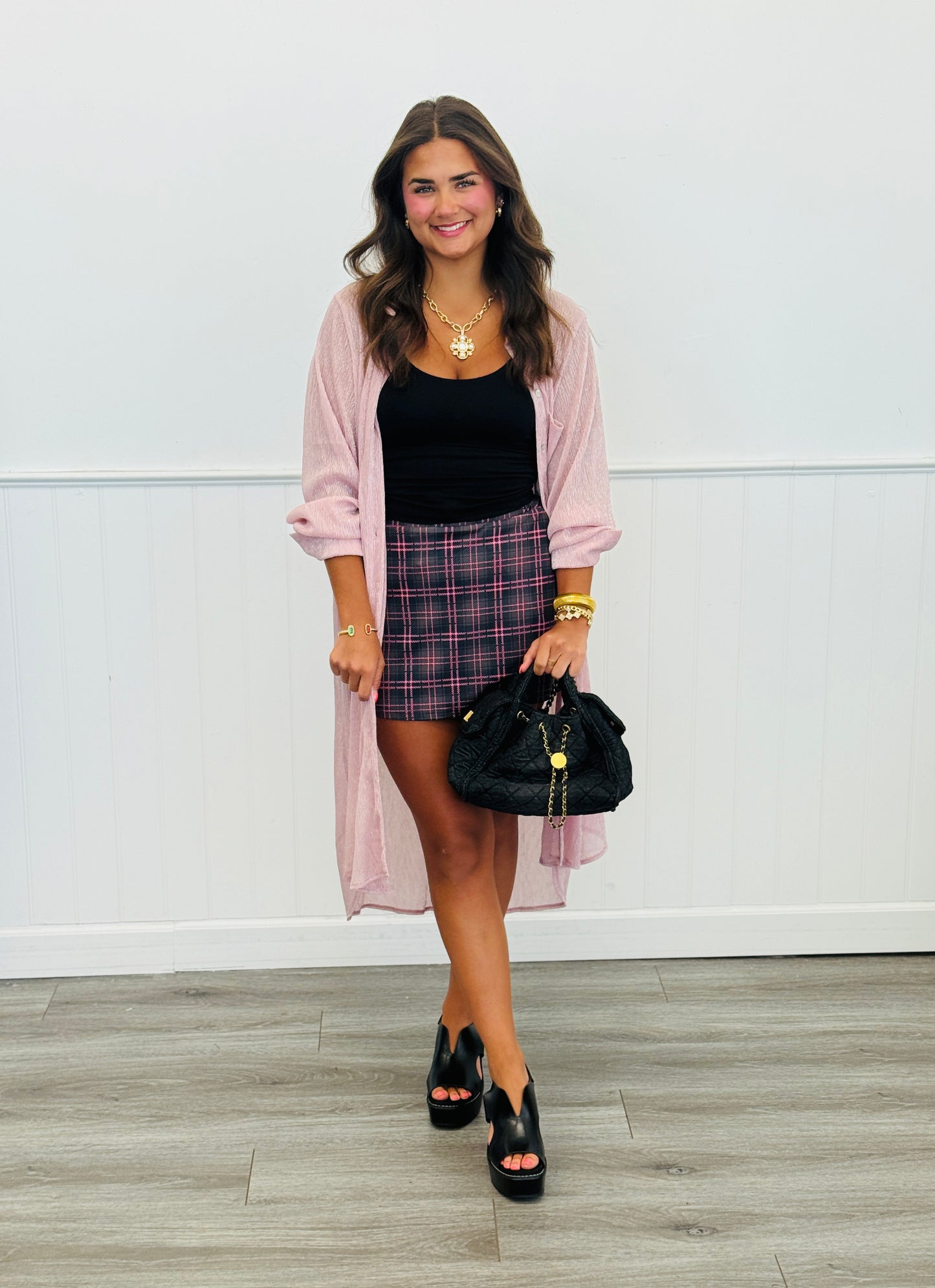 Rose Pink Shimmer Sheer Longline Top (Reg. and Plus)