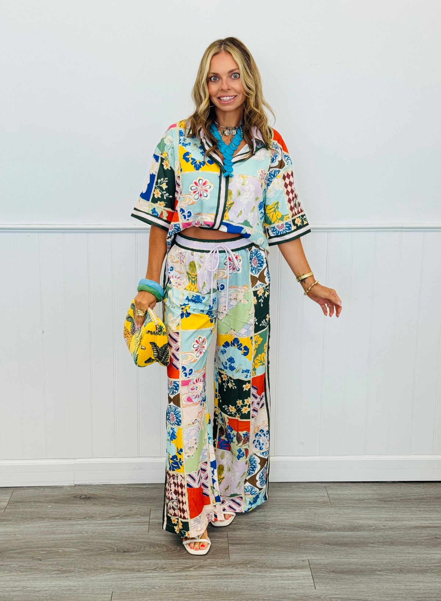 Mixed Print Short Sleeve Top & Pants Set (Reg. and Plus)