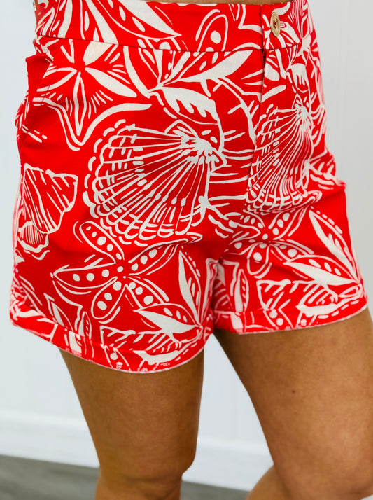 Dear Scarlett Red Multi Print Shorts (Reg. and Plus)