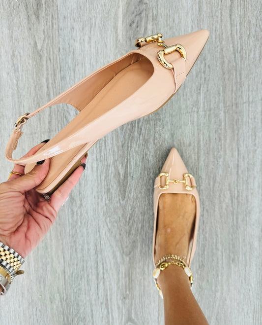 Nude Pointed Toe Slingback Flats