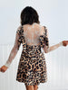 Leopard Open Back Bow Tie Mini Dress (Reg)