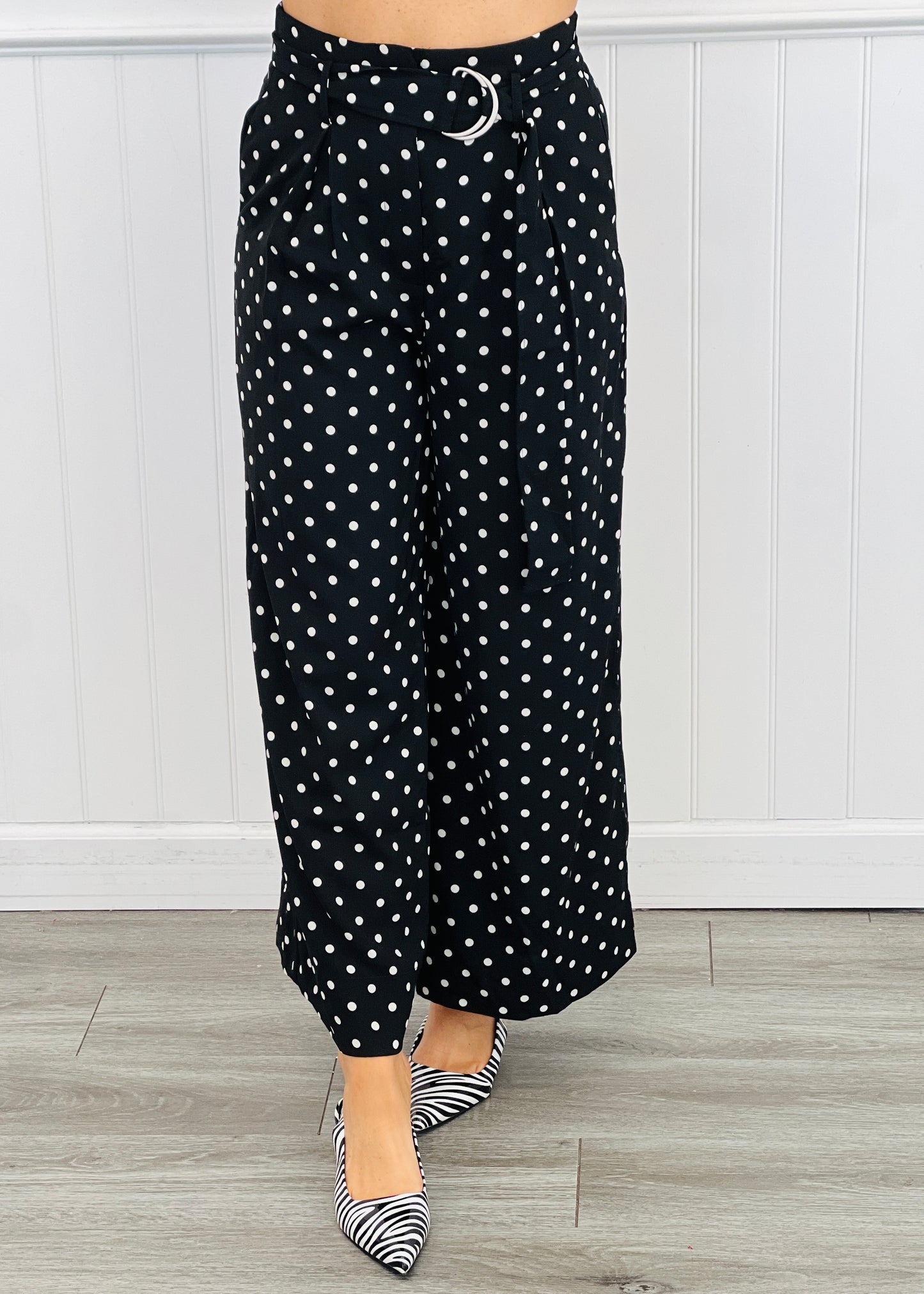 Black/Ivory Polka Dot Belted Culottes (Reg & Plus)