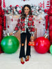 Queen Of Sparkles Red, Green & White Plaid Poinsettia Cotton Button Up Top (Reg. and Plus)