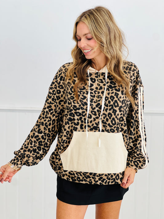 Leopard Waffle Mix Hoodie Sweatshirt (Reg & Plus)