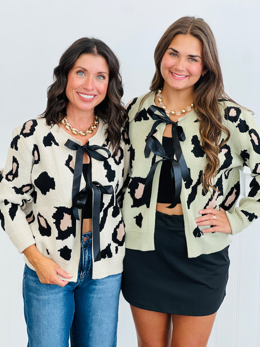 Duo Front Tie Leopard Sweater Cardigan (Reg)-2 Colors