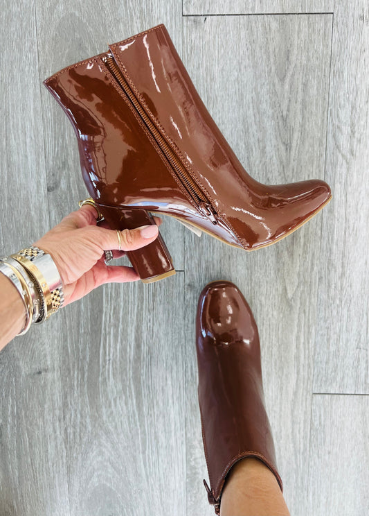 Cognac Love You More Patent Boots