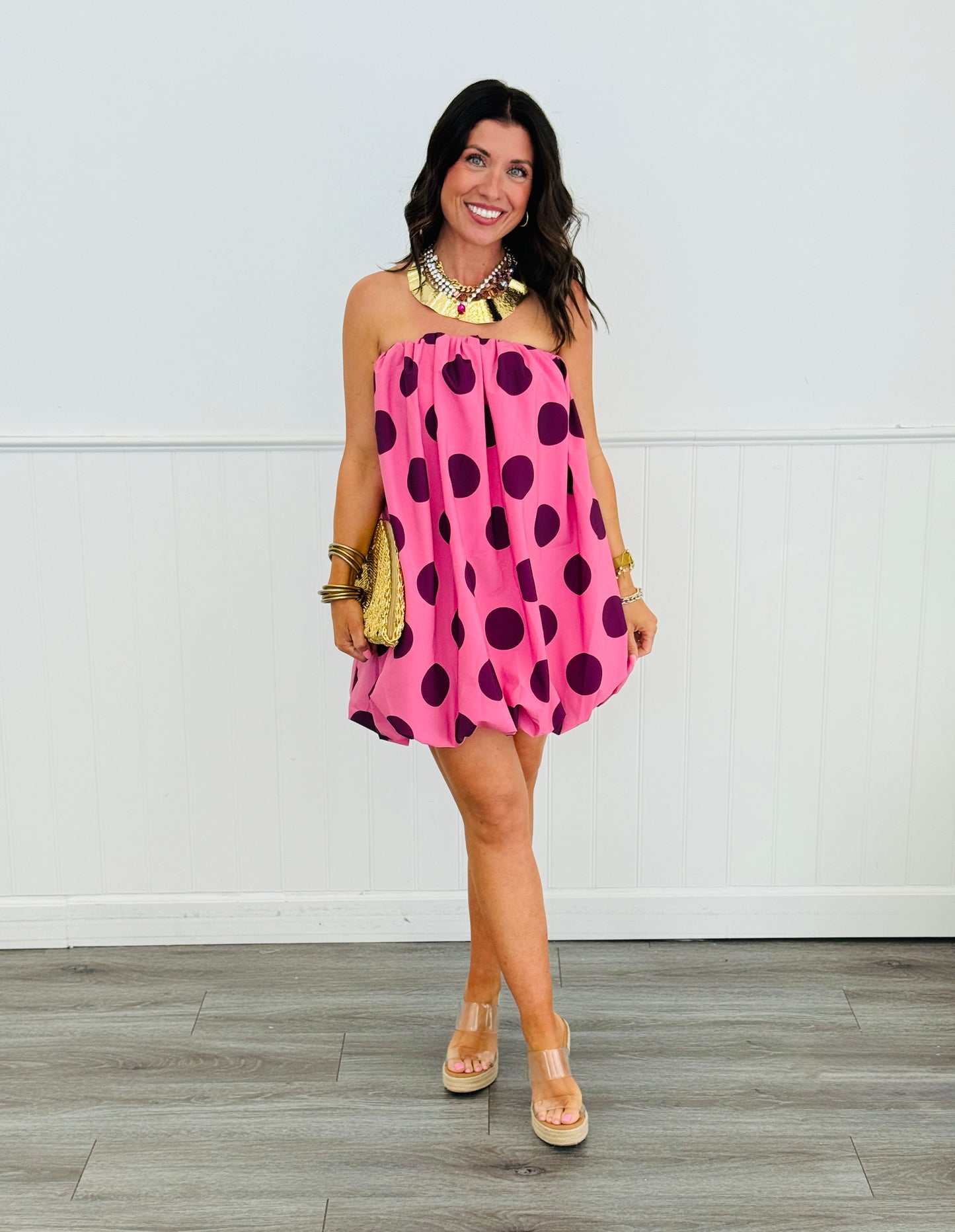 Pink Retro Chic Polka Dot Mini Dress (Reg.)