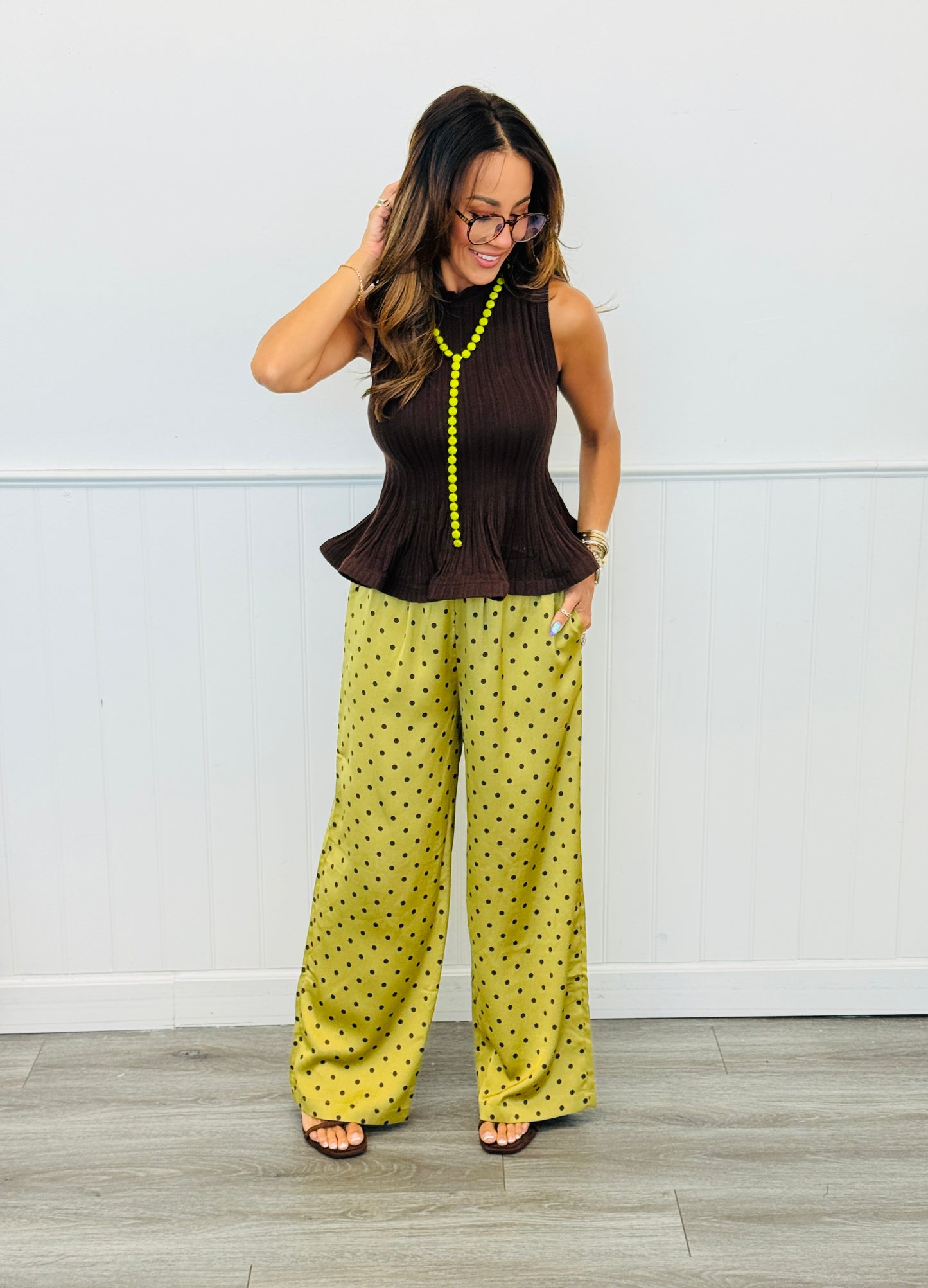 Moss/Choco Polka Dot Satin Pants (Reg.)