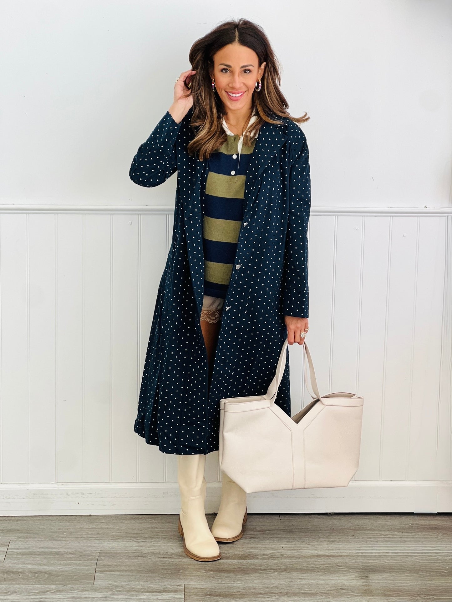 Navy Polka Dot Duster Jacket (Reg & Plus)