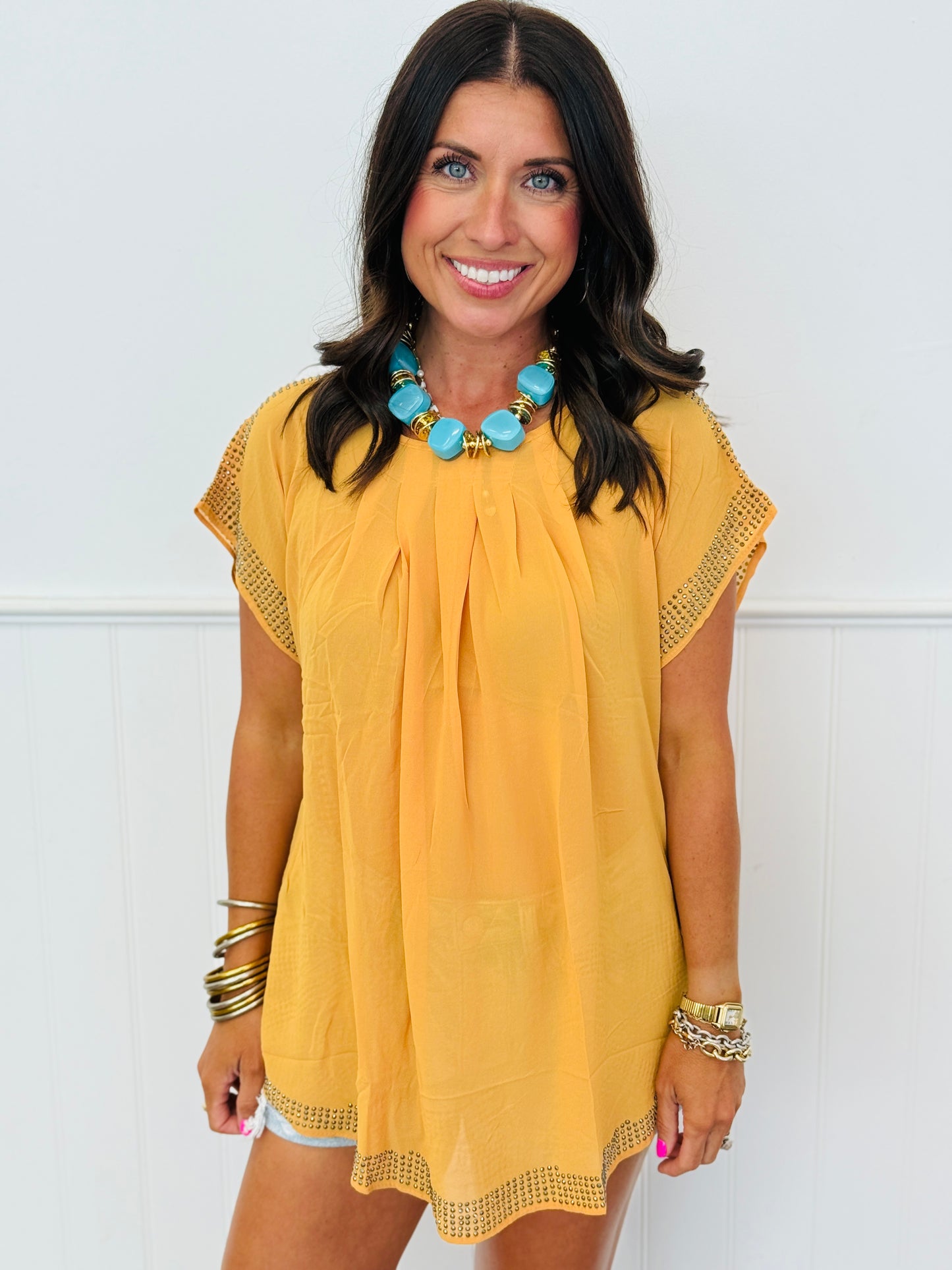 Semi Sheer Rhinestone Top (Reg. and Plus)-4 Colors