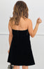 Strapless Black Velvet Bow Mini Dress (Reg & Plus)