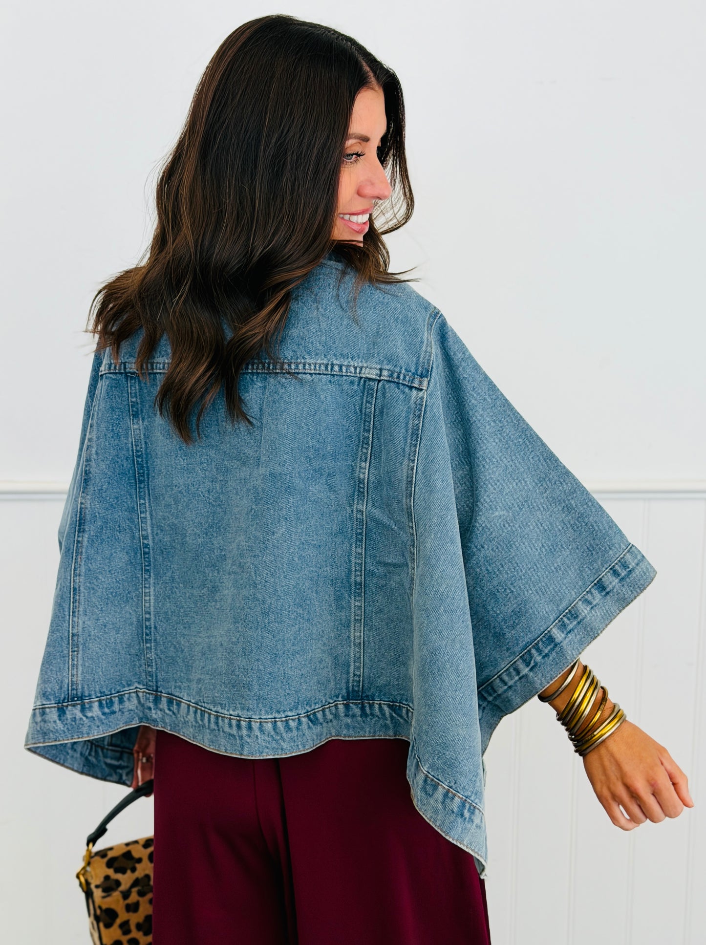 Denim Oversized Cape Sleeve Jacket (Reg & Plus)